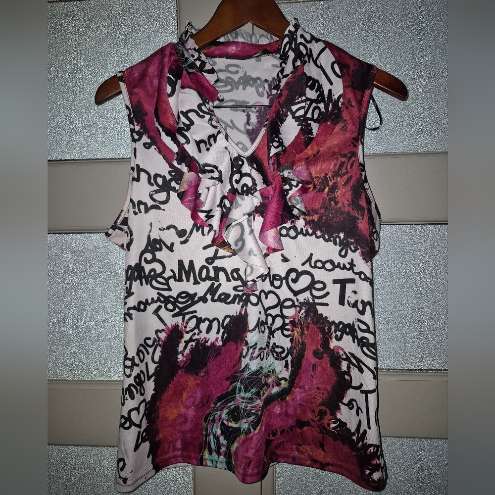 Tango Mango Multicolor Script Print Blouse